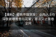 【爆料】蜜桃传媒突发：业内人士在深夜被曝曾参与花絮，欲言又止席卷全网