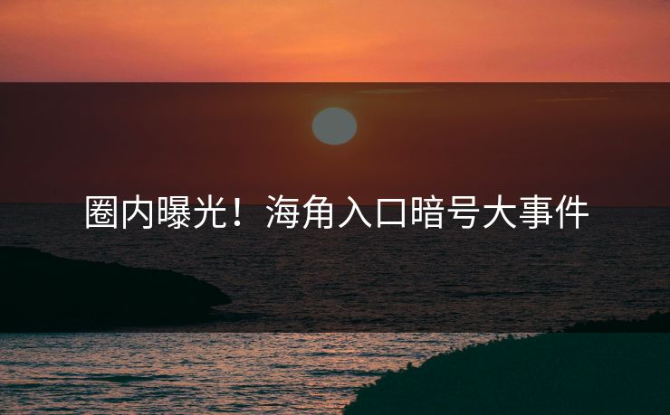 圈内曝光！海角入口暗号大事件