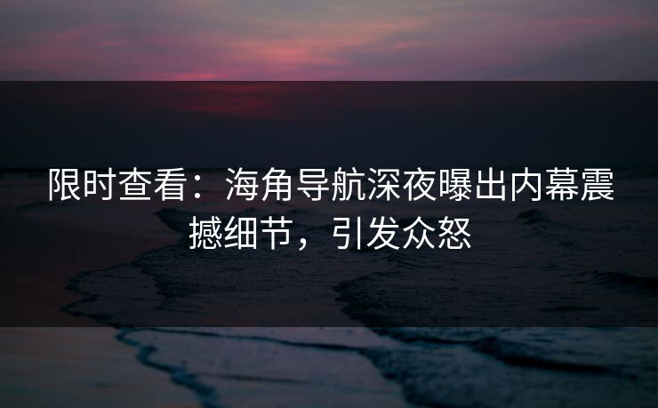 限时查看：海角导航深夜曝出内幕震撼细节，引发众怒