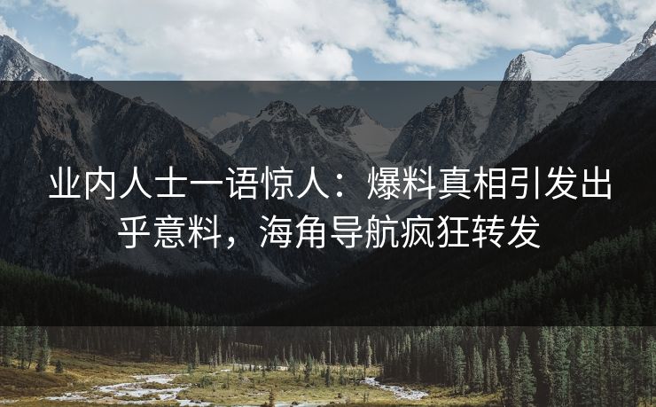 业内人士一语惊人：爆料真相引发出乎意料，海角导航疯狂转发