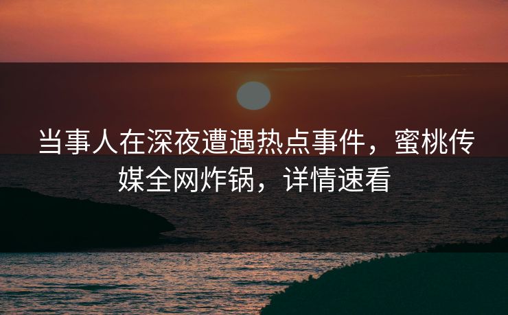 当事人在深夜遭遇热点事件，蜜桃传媒全网炸锅，详情速看