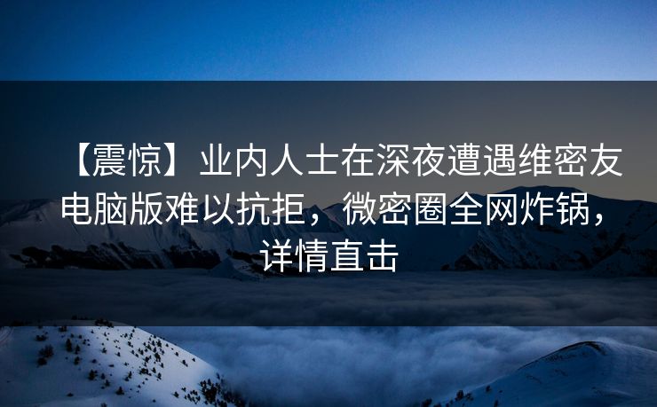 【震惊】业内人士在深夜遭遇维密友电脑版难以抗拒，微密圈全网炸锅，详情直击