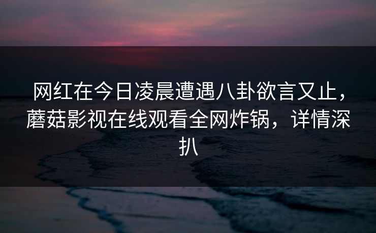 网红在今日凌晨遭遇八卦欲言又止，蘑菇影视在线观看全网炸锅，详情深扒