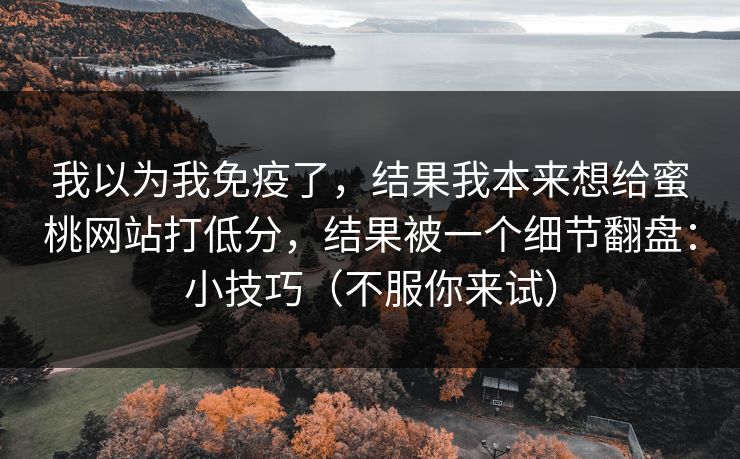 我以为我免疫了,结果我本来想给蜜桃网站打低分,结果被一个细节翻盘:小技巧(不服你来试) 我以为我免疫了,结果我本来想给蜜桃网站打低分,结果被一个细节翻盘:小技巧(不服你来试)